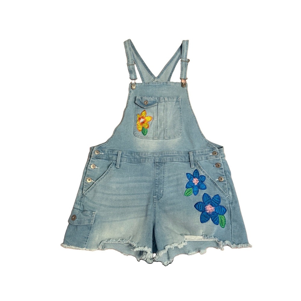 NoBo Embroidered Denim Overalls Size 2X Shortalls Floral Hippie Boho Granola Y2K